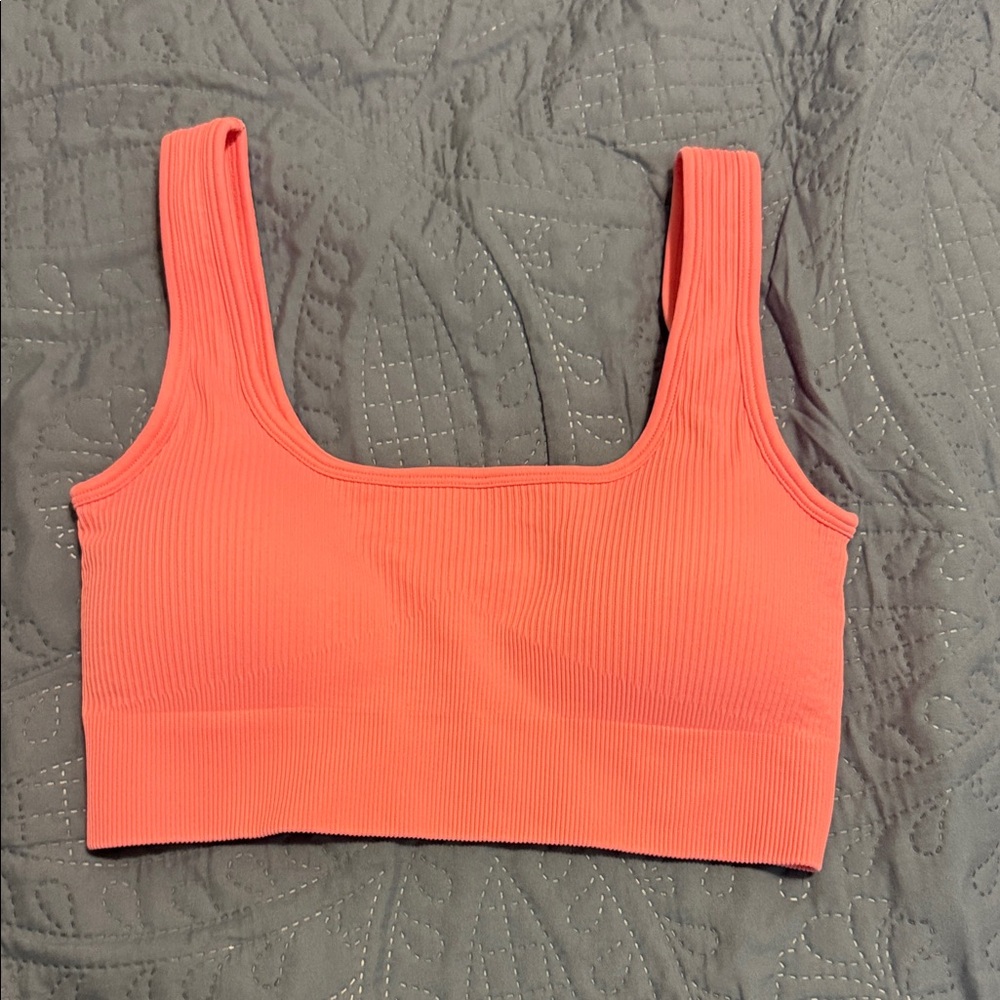 Vibrant Coral Ribbed Crop Top